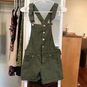 Olive green overalls shorts Sky and Sparrow
